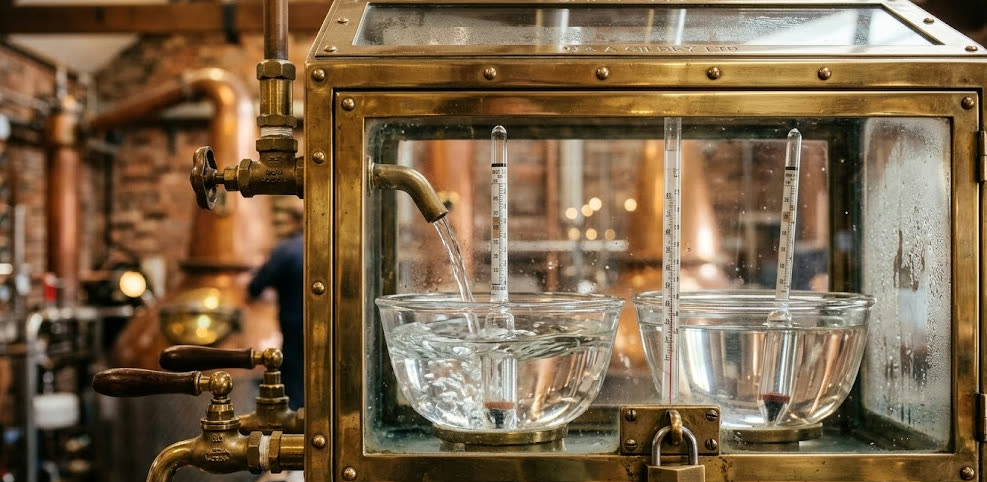 A spirit safe dividing the distillate